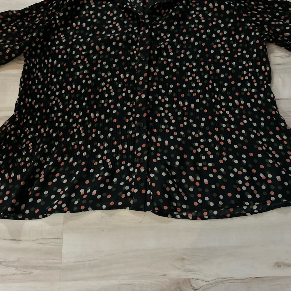 ASOS Womens Pleated Polka Dot 18/20W Blouse Black Sheer Bell Sleeve Flowy Top - Picture 7 of 13